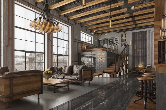 Industrial living room style design ideas lighting lounge loft kitchen area idea essential guide visualizer noreika romas steel