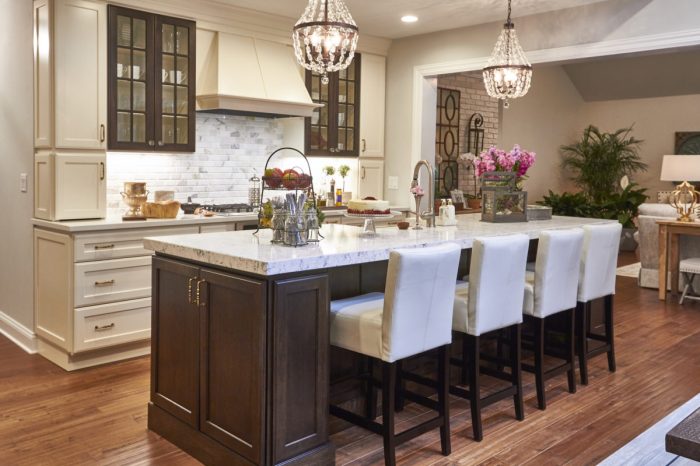 Cabinets brown dark gray white marble herringbone kitchen tiles light transitional