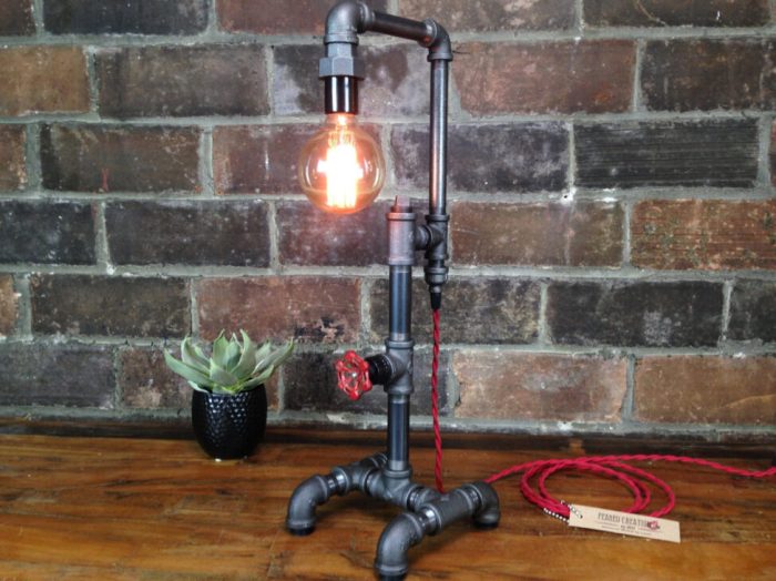 Lamp light industrial pipe lamps table iron edison bulb lighting made custom modern rustic piping bulbs metal floor decor custommade